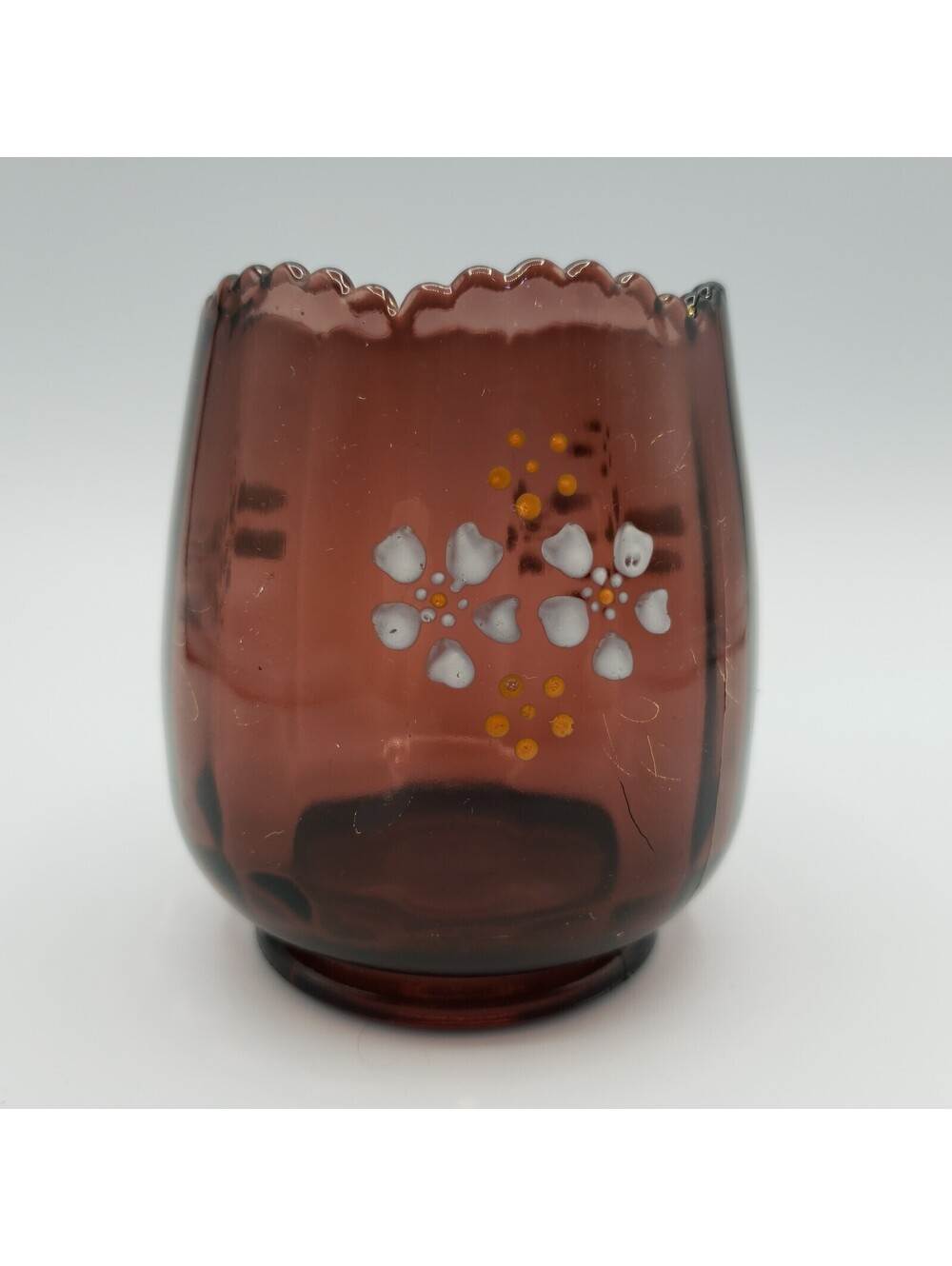 Vintage EAPG Jefferson Amethyst Glass Vase Spooner Hand Painted Panel Optic